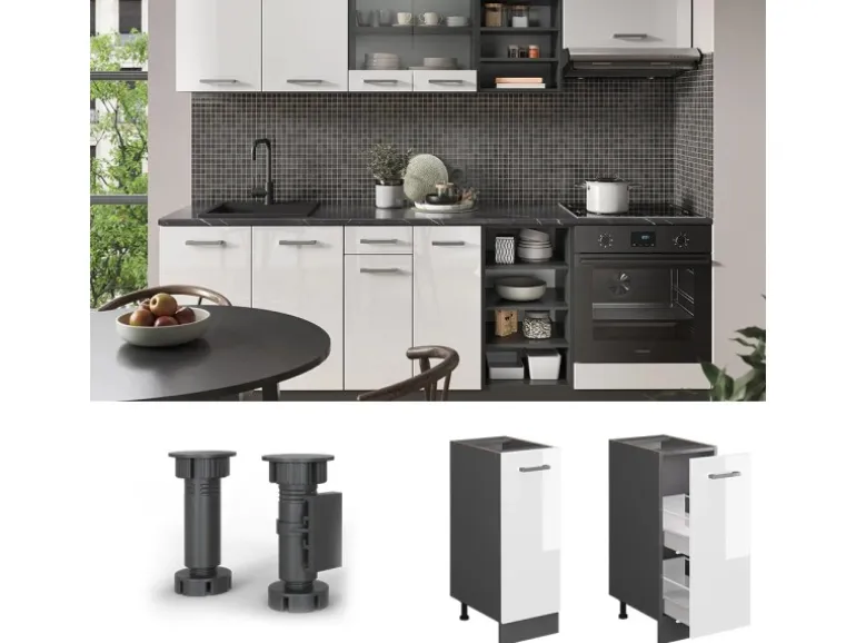 Vicco Apothekerschrank R-Line Medizinschrank für die Küche Weiß Hochglanz/Anthrazit AP Marmor