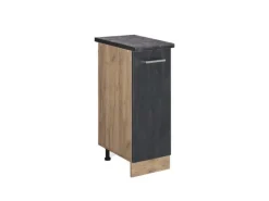 Vicco Apothekerschrank R-Line Medizinschrank für die Küche Schwarz Beton 30 cm AP Anthrazit mit Goldkraft Eiche Korpus