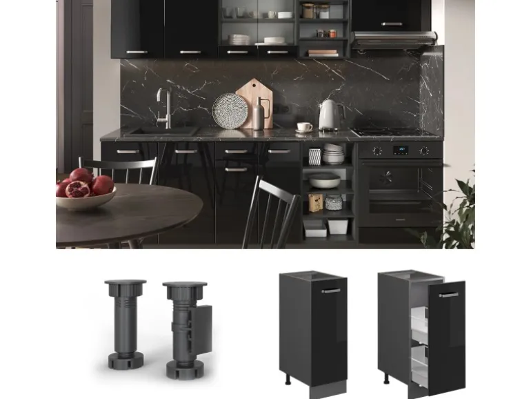 Vicco Apothekerschrank R-Line Schwarz Hochglanz/Anthrazit 30 cm ohne Arbeitsplatte