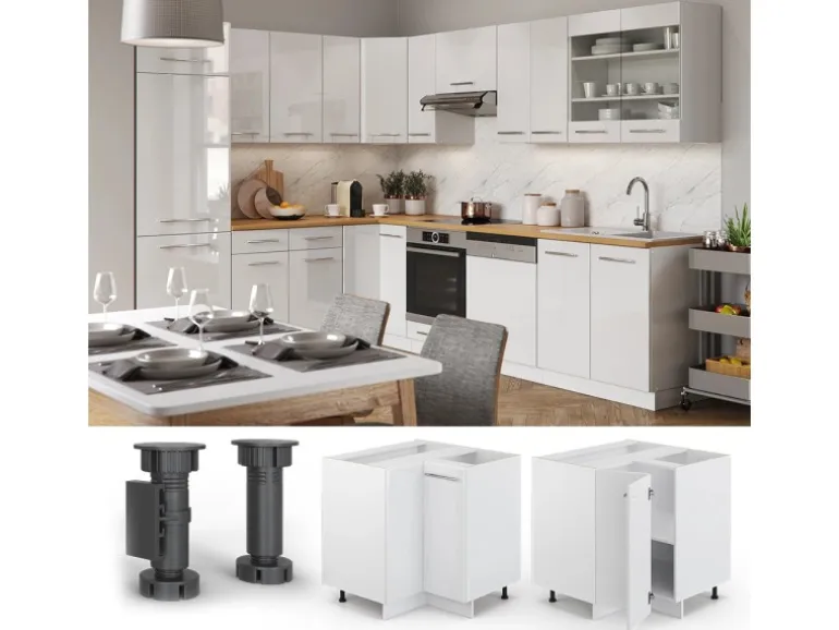 Vicco Eckunterschrank Fame-Line Weiß Hochglanz/Weiß 81 cm ohne Arbeitsplatte
