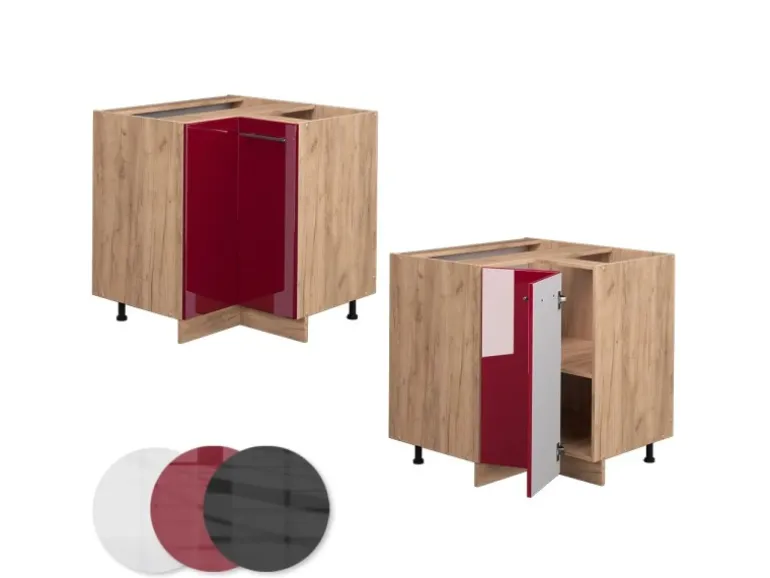 Vicco Eckunterschrank Fame-Line Bordeaux Hochglanz/Goldkraft Eiche 81 cm AP Eiche