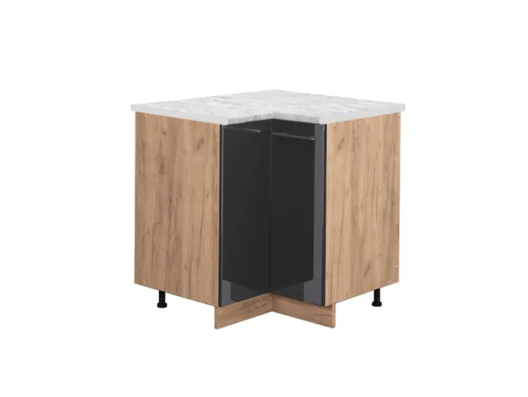 Vicco Eckunterschrank Fame-Line Anthrazit Hochglanz/Goldkraft Eiche 81 cm AP Marmor