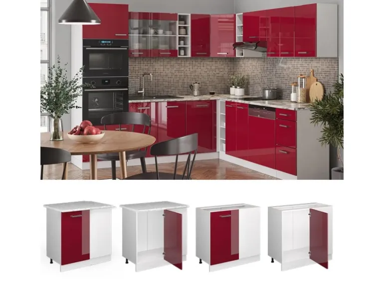 Vicco Eckunterschrank R-Line Bordeaux Hochglanz/Weiß 86 cm AP Marmor