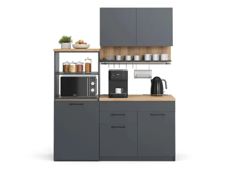 Vicco Egbert Küchenzeile Anthrazit 160 cm mit Ausziehbarem Tisch mit LED-LeistenEgbert ohne E-Geräte