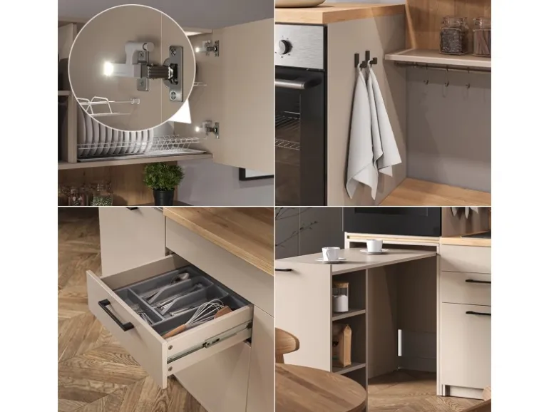Vicco Egbert SingleKüche Greige 160 cm mit Ausziehbarem TischEgbert ohne E-Geräte