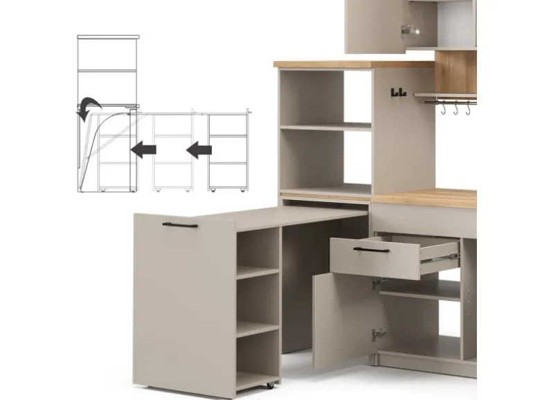 Vicco Egbert SingleKüche Greige 160 cm mit Ausziehbarem TischEgbert ohne E-Geräte
