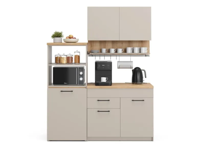 Vicco Egbert SingleKüche Greige 160 cm mit Ausziehbarem Tisch mit LED-LeistenEgbert ohne E-Geräte