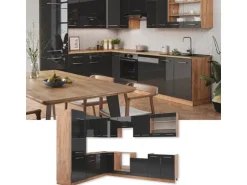 Vicco Fame-Line Eckküche Anthrazit Hochglanz/Goldkraft Eiche 227 x 60 cm ohne Arbeitsplatte ohne E-Geräte