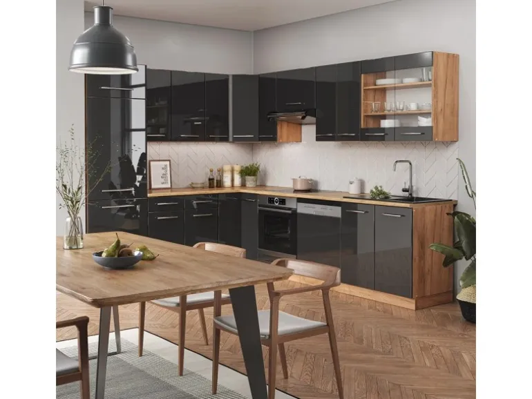 Vicco Fame-Line Eckküche Anthrazit Hochglanz/Goldkraft Eiche 227 x 60 cm ohne Arbeitsplatte ohne E-Geräte