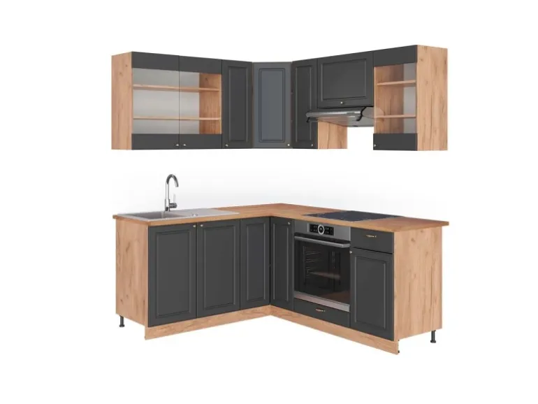 Vicco Fame-Line Eckküche Anthrazit Landhaus/Goldkraft Eiche 160 x 190 cm AP Eiche ohne E-Geräte