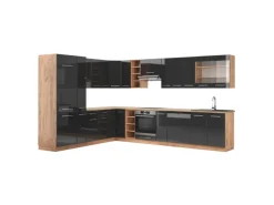 Vicco Fame-Line Eckküche Anthrazit Hochglanz/Goldkraft Eiche 347 x 257 cm AP Eiche ohne E-Geräte