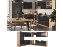Vicco Fame-Line Eckküche Anthrazit Hochglanz/Goldkraft Eiche 347 x 257 cm AP Eiche ohne E-Geräte