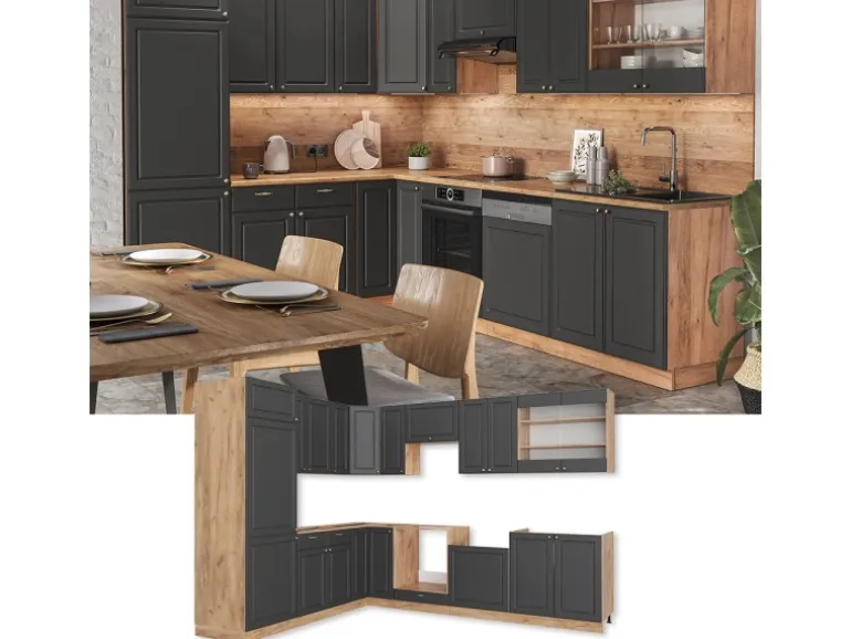 Vicco Fame-Line Eckküche Anthrazit Landhaus/Goldkraft Eiche 227 x 287 cm AP Anthrazit ohne E-Geräte