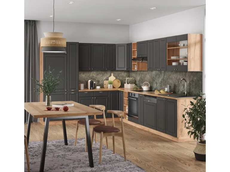 Vicco Fame-Line Eckküche Anthrazit Landhaus/Goldkraft Eiche 347 x 257 cm ohne Arbeitsplatte ohne E-Geräte
