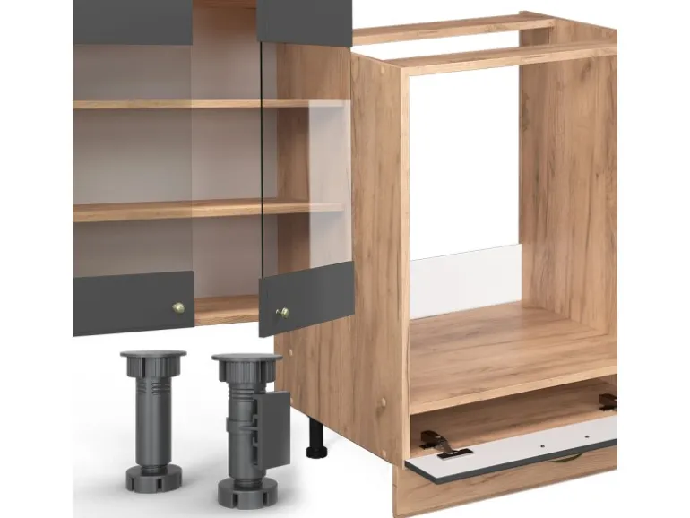 Vicco Fame-Line Eckküche Anthrazit Landhaus/Goldkraft Eiche 347 x 257 cm ohne Arbeitsplatte ohne E-Geräte