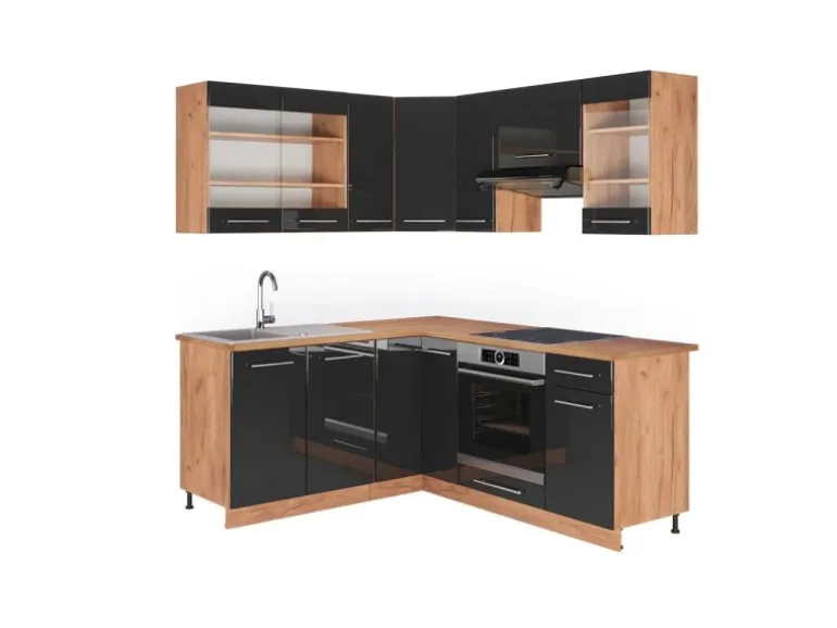 Vicco Fame-Line Eckküche Anthrazit Hochglanz/Goldkraft Eiche 160 x 190 cm AP Eiche ohne E-Geräte