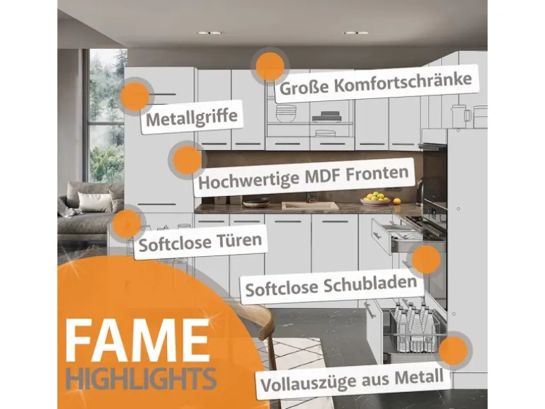Vicco Fame-Line Eckküche Anthrazit Hochglanz/Goldkraft Eiche 160 x 190 cm AP Eiche ohne E-Geräte