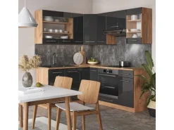 Vicco Fame-Line Eckküche Anthrazit Hochglanz/Goldkraft Eiche 160 x 190 cm AP Eiche ohne E-Geräte