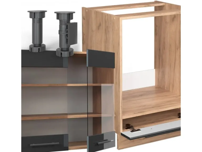 Vicco Fame-Line Eckküche Anthrazit Hochglanz/Goldkraft Eiche 160 x 190 cm AP Eiche ohne E-Geräte