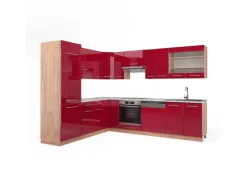 Vicco Fame-Line Eckküche Bordeaux Hochglanz/Goldkraft Eiche 227 x 287 cm AP Marmor ohne E-Geräte