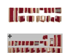 Vicco Fame-Line Eckküche Bordeaux Hochglanz/Goldkraft Eiche 347 x 257 cm AP Eiche ohne E-Geräte