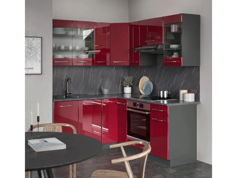 Vicco Fame-Line Eckküche Bordeaux Hochglanz/Anthrazit 160 x 190 cm AP Anthrazit ohne E-Geräte