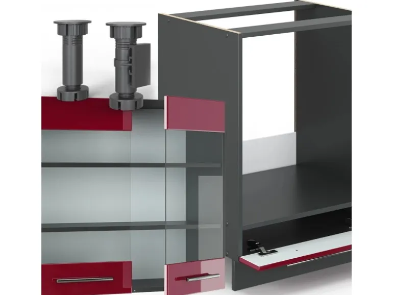 Vicco Fame-Line Eckküche Bordeaux Hochglanz/Anthrazit 160 x 190 cm AP Marmor ohne E-Geräte
