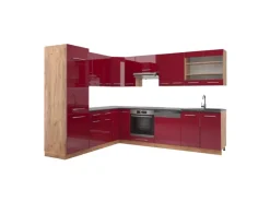Vicco Fame-Line Eckküche Bordeaux Hochglanz/Goldkraft Eiche 227 x 287 cm AP Anthrazit ohne E-Geräte