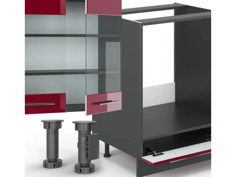 Vicco Fame-Line Eckküche Bordeaux Hochglanz/Anthrazit 347 x 257 cm ohne Arbeitsplatte ohne E-Geräte