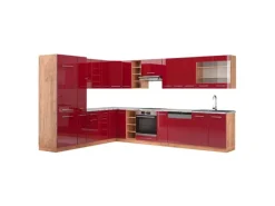 Vicco Fame-Line Eckküche Bordeaux Hochglanz/Goldkraft Eiche 347 x 257 cm AP Marmor ohne E-Geräte
