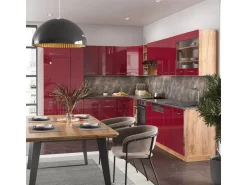 Vicco Fame-Line Eckküche Bordeaux Hochglanz/Goldkraft Eiche 347 x 257 cm AP Marmor ohne E-Geräte