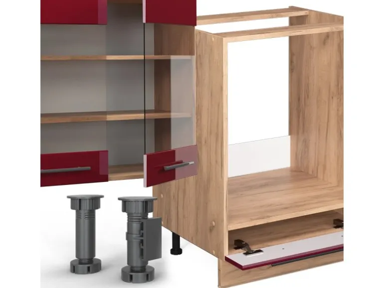 Vicco Fame-Line Eckküche Bordeaux Hochglanz/Goldkraft Eiche 347 x 257 cm AP Marmor ohne E-Geräte