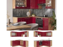 Vicco Fame-Line Eckküche Bordeaux Hochglanz/Goldkraft Eiche 160 x 190 cm AP Anthrazit ohne E-Geräte