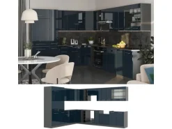 Vicco Fame-Line Eckküche Dunkelblau Hochglanz/Anthrazit 257 x 60 cm ohne Arbeitsplatte ohne E-Geräte