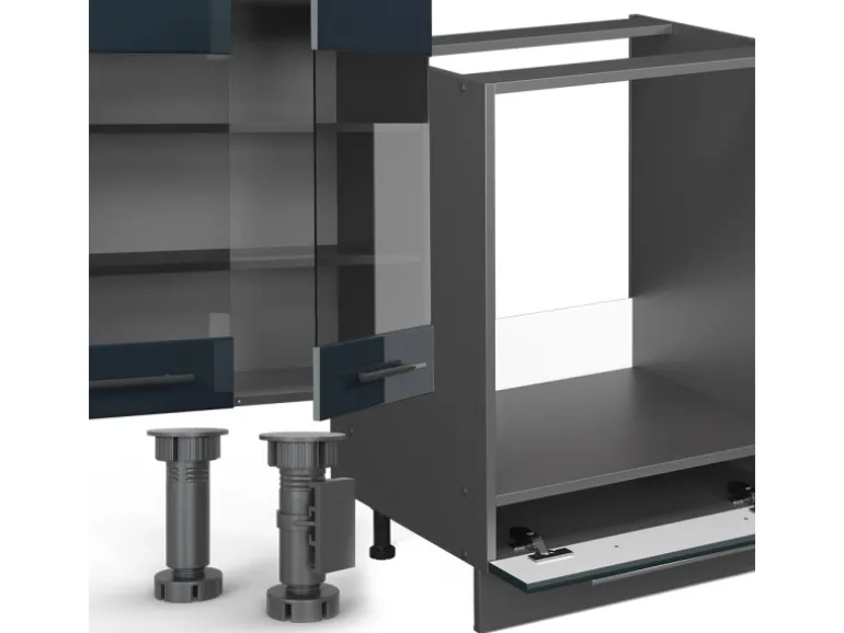 Vicco Fame-Line Eckküche Dunkelblau Hochglanz/Anthrazit 257 x 60 cm ohne Arbeitsplatte ohne E-Geräte