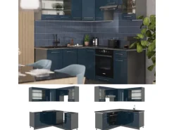 Vicco Fame-Line Eckküche Dunkelblau Hochglanz/Anthrazit 160 x 190 cm AP Marmor ohne E-Geräte