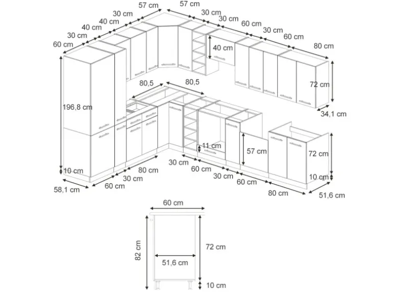 Vicco Fame-Line Eckküche Eiche Paneel/Anthrazit 347 x 257 cm AP Marmor ohne E-Geräte