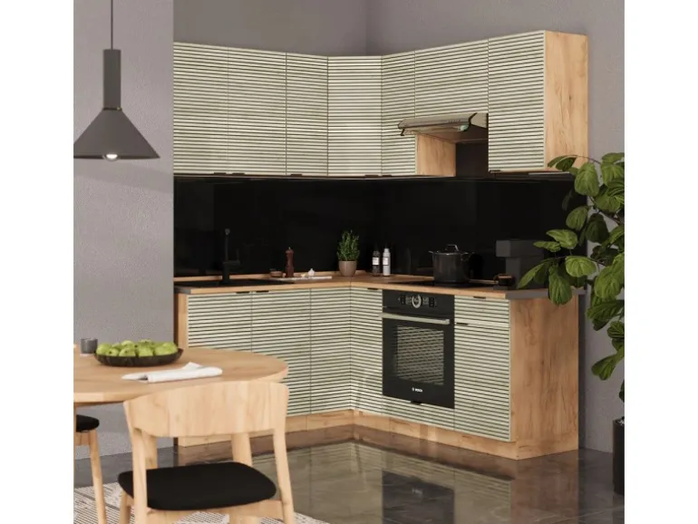 Vicco Fame-Line Eckküche Eiche Paneel/Goldkraft Eiche 160 x 190 cm AP Eiche ohne E-Geräte