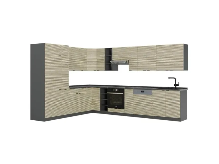 Vicco Fame-Line Eckküche Eiche Paneel/Anthrazit 347 x 257 cm AP Anthrazit ohne E-Geräte