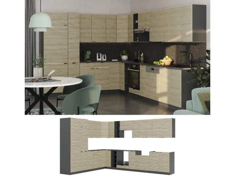 Vicco Fame-Line Eckküche Eiche Paneel/Anthrazit 347 x 257 cm AP Anthrazit ohne E-Geräte