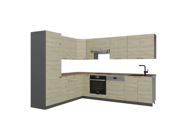 Vicco Fame-Line Eckküche Eiche Paneel/Anthrazit 227 x 287 cm AP Eiche ohne E-Geräte