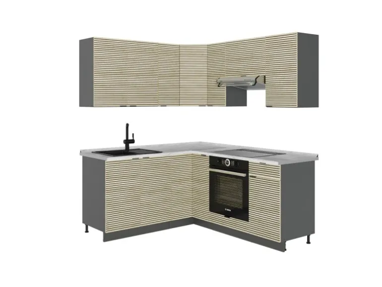 Vicco Fame-Line Eckküche Eiche Paneel/Anthrazit 160 x 190 cm AP Marmor ohne E-Geräte