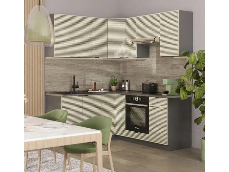 Vicco Fame-Line Eckküche Eiche Paneel/Anthrazit 160 x 190 cm AP Marmor ohne E-Geräte
