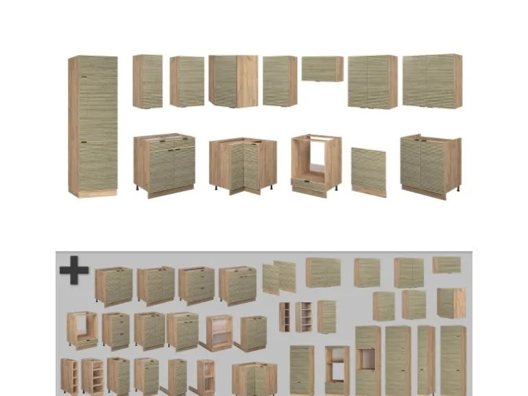 Vicco Fame-Line Eckküche Eiche Paneel/Goldkraft Eiche 227 x 60 cm ohne Arbeitsplatte ohne E-Geräte