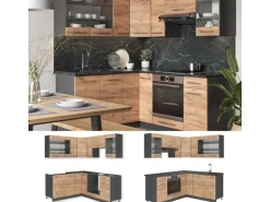 Vicco Fame-Line Eckküche Goldkraft Eiche/Anthrazit 160 x 190 cm AP Marmor ohne E-Geräte