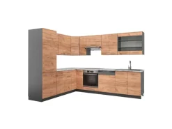 Vicco Fame-Line Eckküche Goldkraft Eiche/Anthrazit 227 x 287 cm AP Marmor ohne E-Geräte