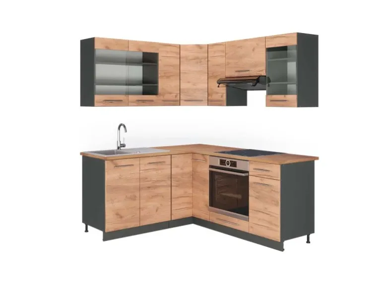 Vicco Fame-Line Eckküche Goldkraft Eiche/Anthrazit 160 x 190 cm AP Eiche ohne E-Geräte