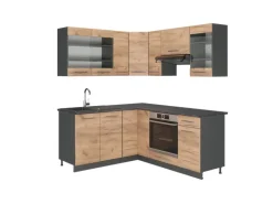 Vicco Fame-Line Eckküche Goldkraft Eiche/Anthrazit 160 x 190 cm AP Anthrazit ohne E-Geräte