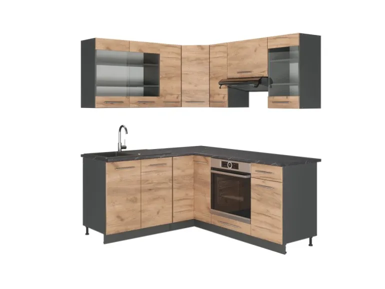 Vicco Fame-Line Eckküche Goldkraft Eiche/Anthrazit 160 x 190 cm AP Anthrazit ohne E-Geräte