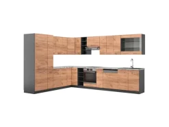 Vicco Fame-Line Eckküche Goldkraft Eiche/Anthrazit 347 x 257 cm AP Marmor ohne E-Geräte